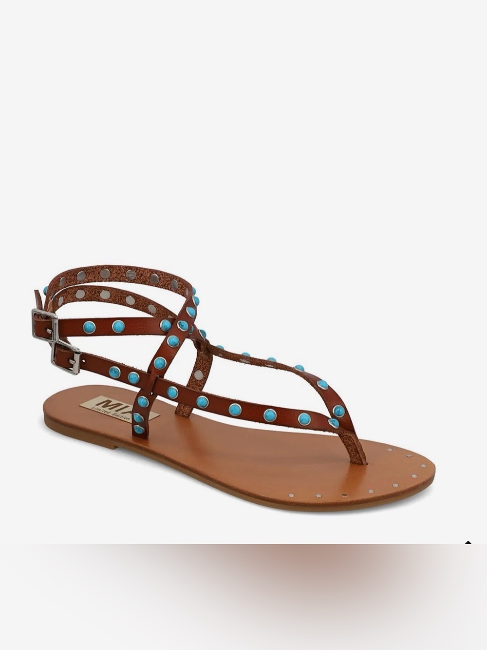 NIB Mia Limited Edition Tahirah sandals, women’s sz 6 brown and turquoise